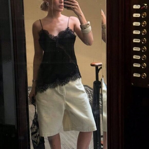 Women's Satin Lace Trim Camisole top Black - Picture 3 of 7